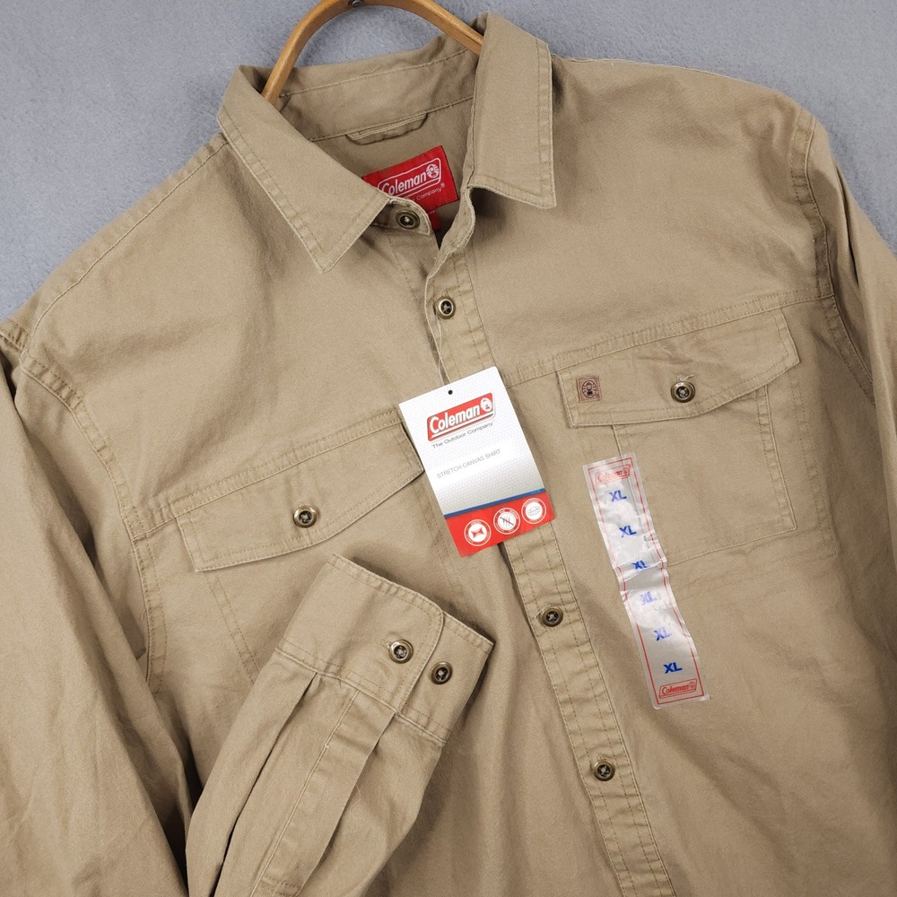 Coleman Mens XL Driftwood Stretch Canvas Long Sleeve Button Up Utility Shirt NWT